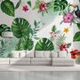 Colorful Mirabilis Flowers and Tropical Leaves Wallpaper Mural