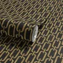 Black wallpaper with gold vertical chain link Art Deco repeat on a textured charcoal ground