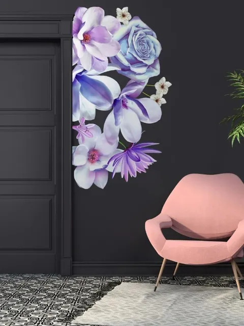 3D Blumen Wandtattoo: Lila Gänseblümchen, Lilie und Orchidee
