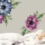 Watercolor Dark Blue Red Anemone Florals Wall Decal Sticker