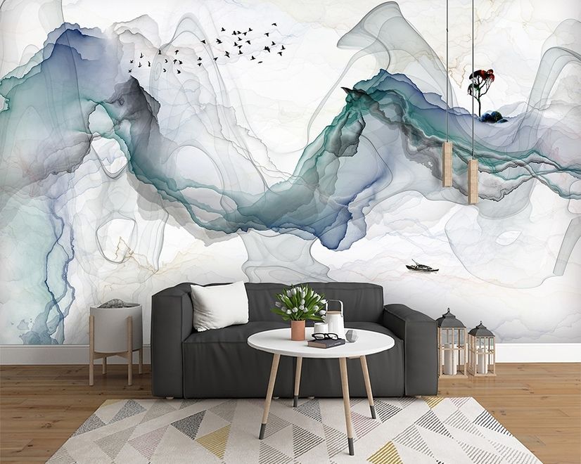 Abstract Colorful Smoke with Tree Wallpaper Mural