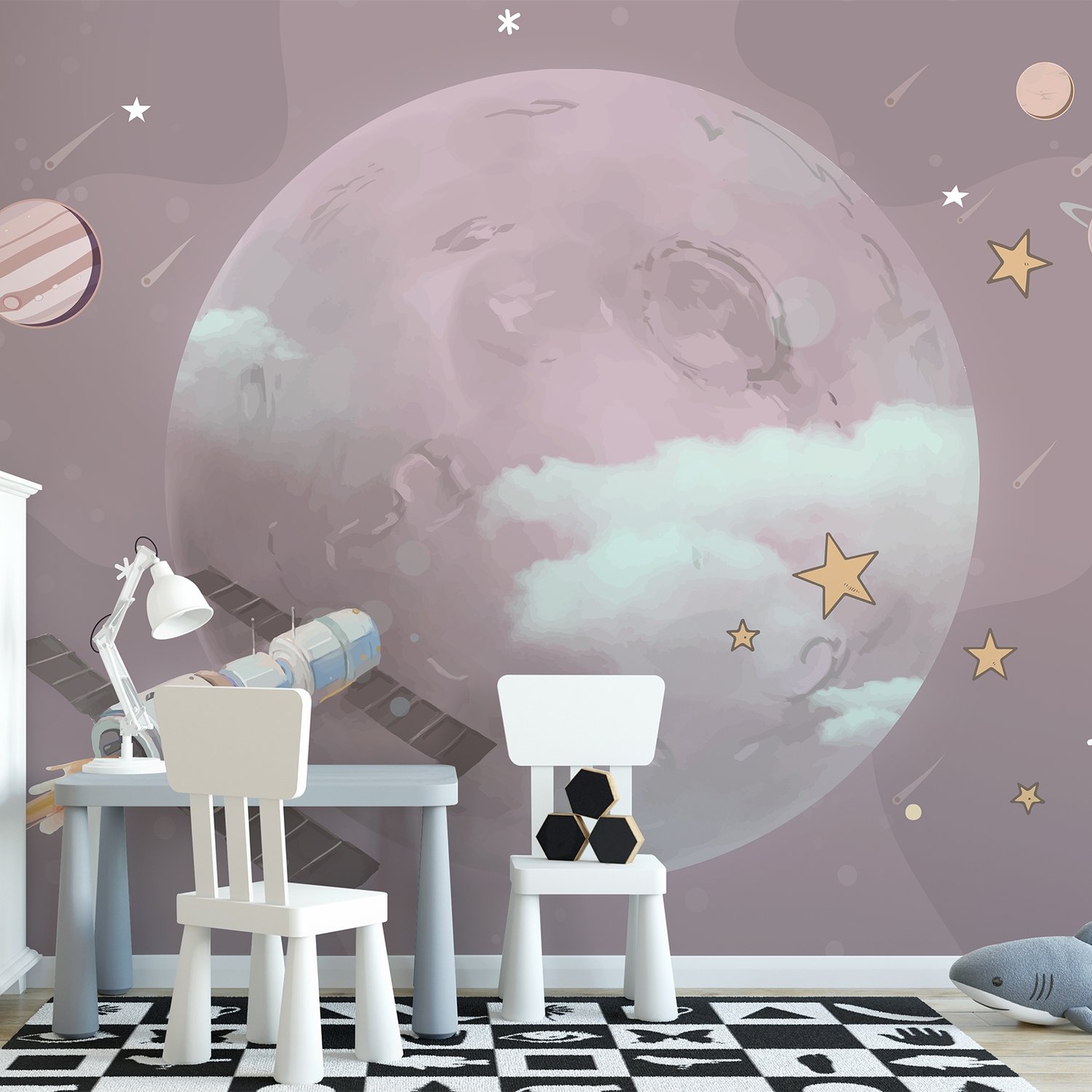 Cartoon Planets and Starry Space Wallpaper Mural - Peel and Stick