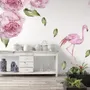 Pink Peony Floral and Flamingo Wall Decal Sticker