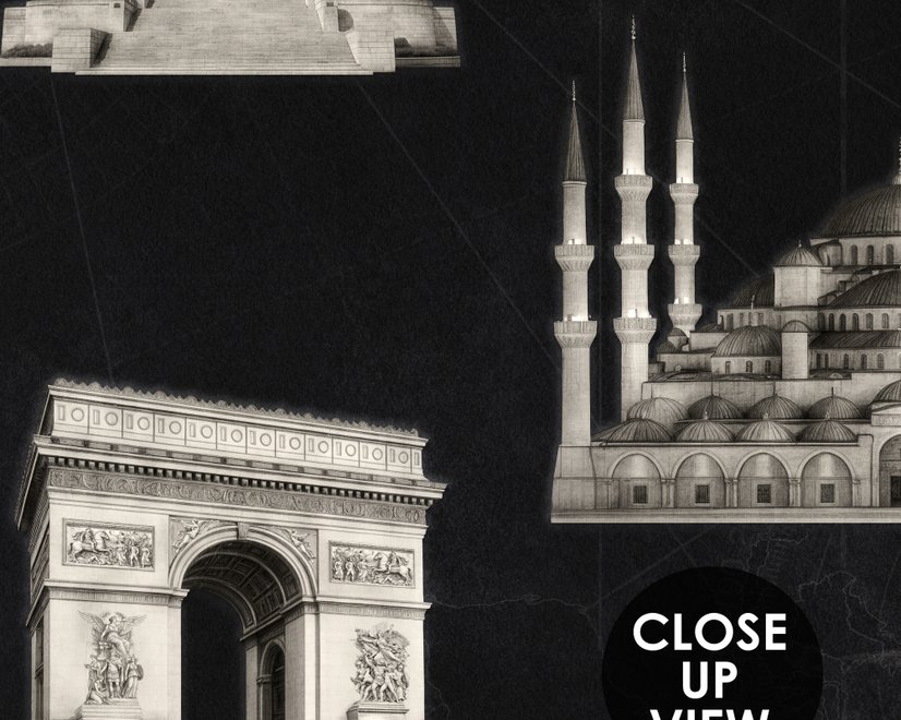 Vintage World Architecture Sketch Wallpaper Mural
