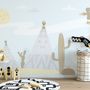Cartoon Landscape with Happy Sun Wallpaper Mural