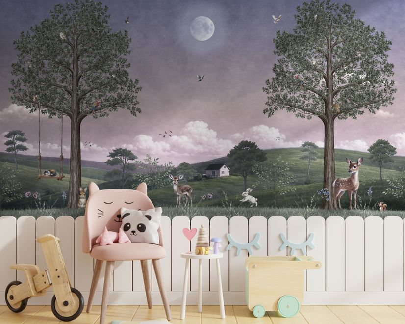 Kids Forest Animals Landscape Wallpaper Mural
