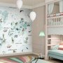 Kinder Blaue Weltkarte mit Niedlichen Tieren und Fliegendem Kaninchen Fototapete