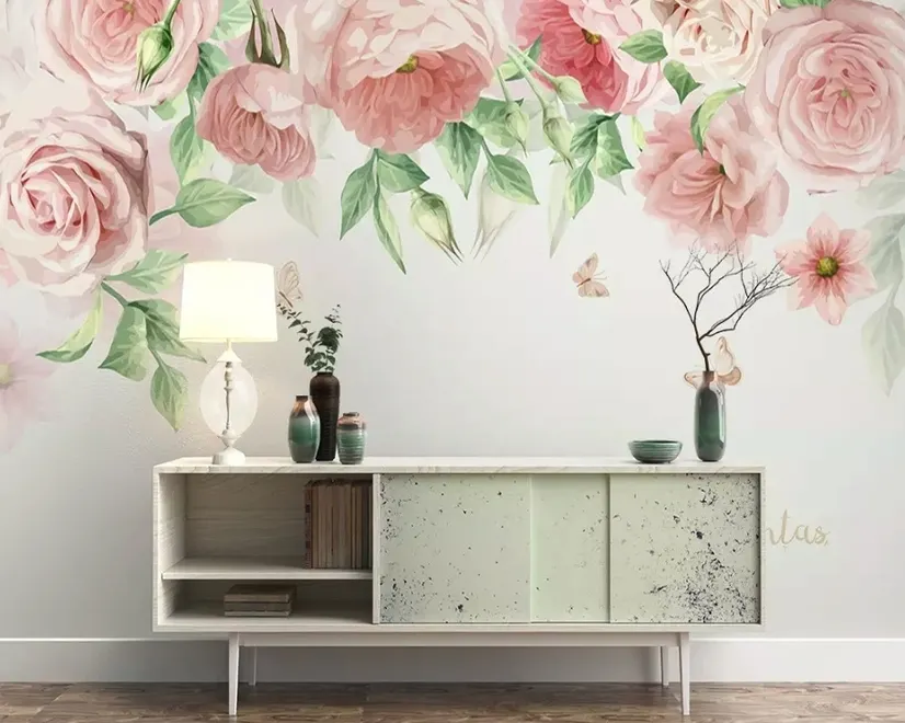 Pink Flower Art Wallpaper Mural