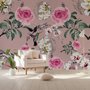 Vintage Pink Floral mit kleinen Vögeln Fototapete
