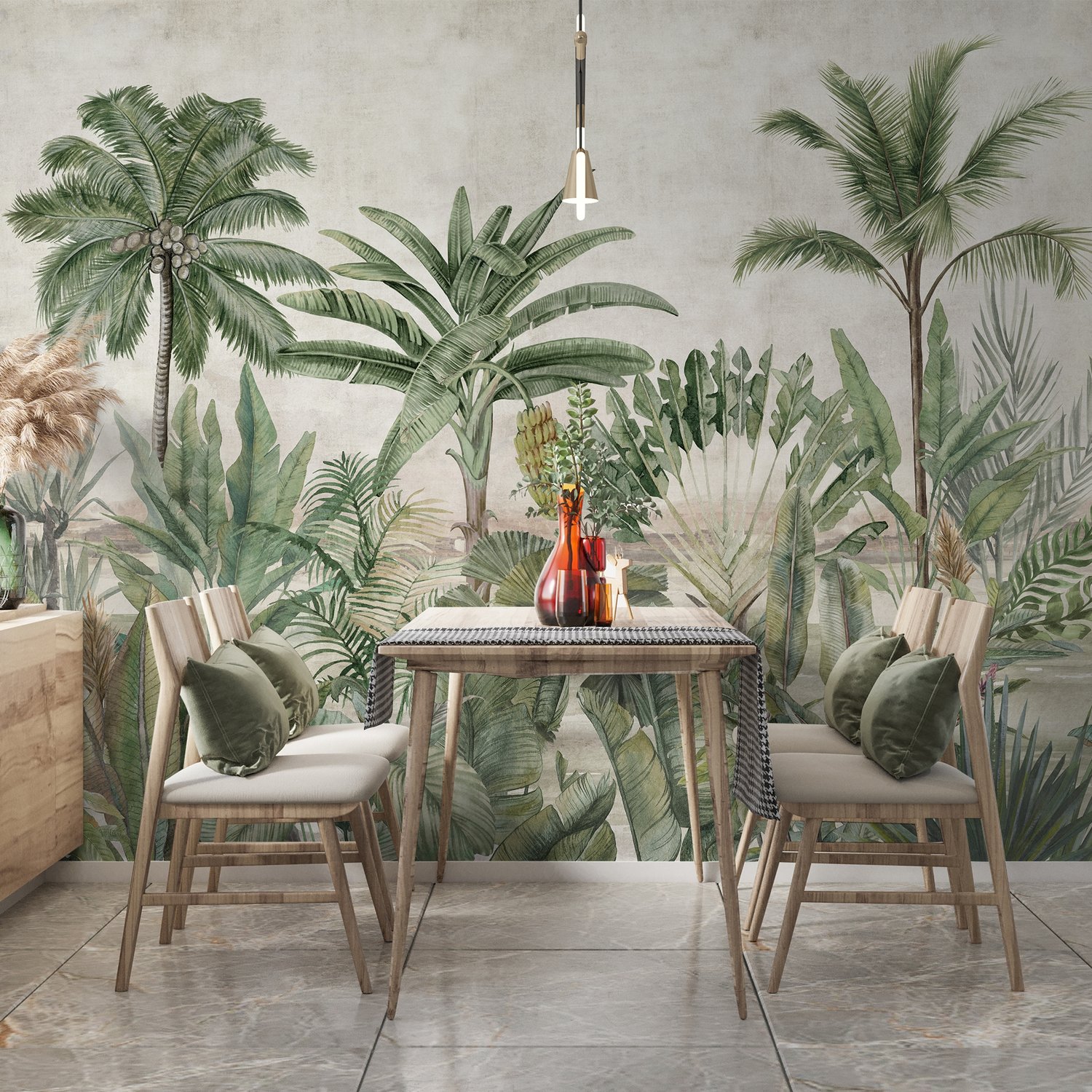 Watercolor Vintage Tropical Forest Wallpaper Mural - Peel and Stick