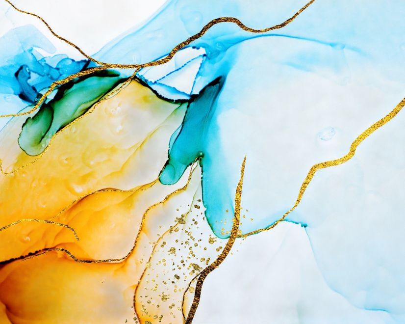 Blue Yellow Watercolor Brush with Modern Lines Wallpaper Mural
