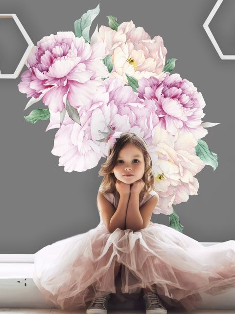 Aquarelle rose blanc Bouquets floraux avec feuilles vertes Stickers muraux