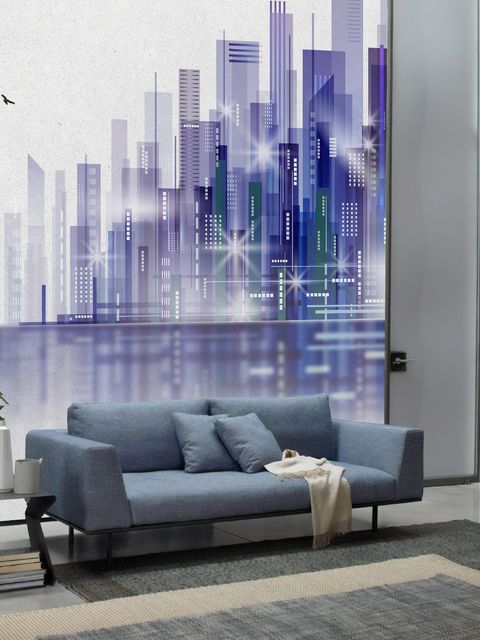 Papier peint panoramique paysage urbain moderne violet