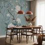 Vintage Peony Floral and Swallow Wallpaper Mural