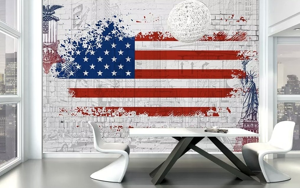 USA Flag with Statue of Liberty Wallpaper Mural - Peel and Stick