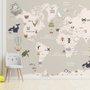 Kids Political World Map with Old Hot Air Balloons Wallpaper Mural