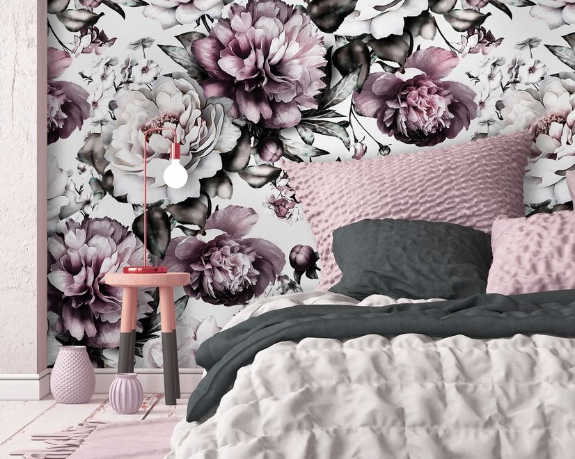 Vintage Dark Large Peony Flower Wallpaper Mural