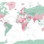 Pink and Green Political World Map Wallpaper Mural