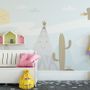 Cartoon Landscape with Happy Sun Wallpaper Mural
