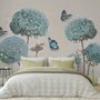 Light Blue Hydrangea Flowers and Butterflies Wallpaper Mural