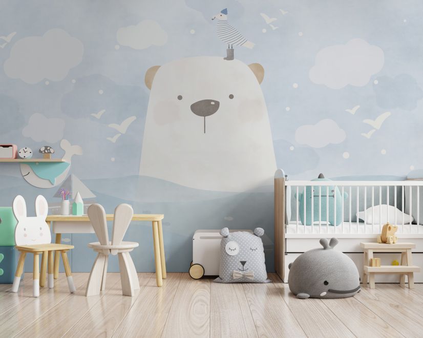Cartoon Bear with Nightscape Wallpaper Mural