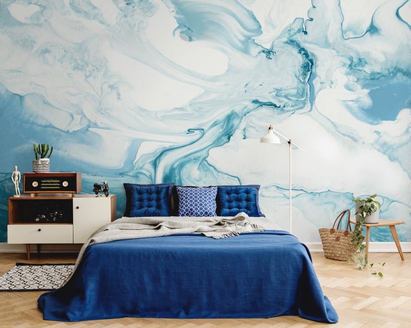 Marble Style Blue Brush Paint Art Wallpaper Mural