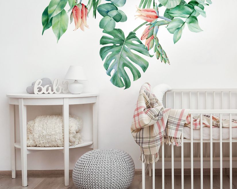 Tropical Leaf with Eucalyptus Wall Decal Sticker