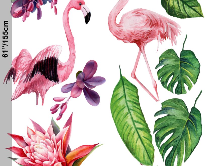 Tropical Protea Floral with Flamingo Wall Decal Sticker