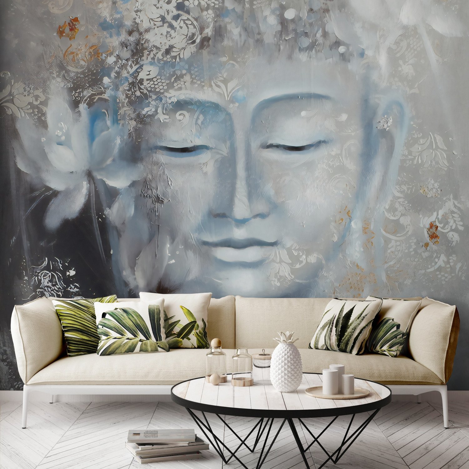 Vintage Buddha with Lotus Floral Wallpaper Mural - Peel and Stick