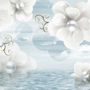 Papier peint panoramique floral lux blanc bijoux