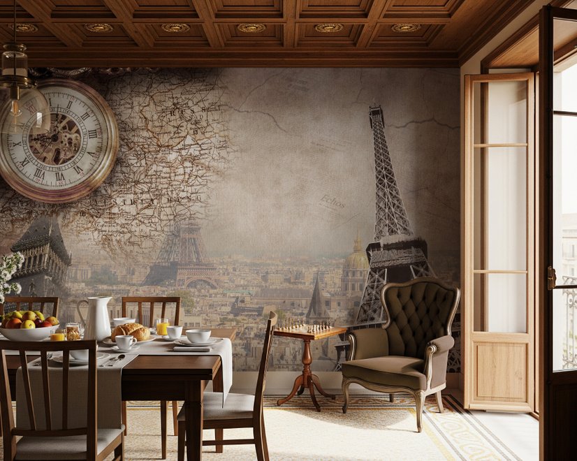 Vintage Eiffel Tower City Landscape Wallpaper Mural
