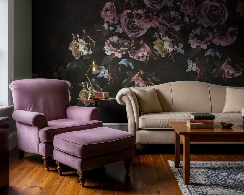 Dark Rose Floral Bouqet Wallpaper Mural