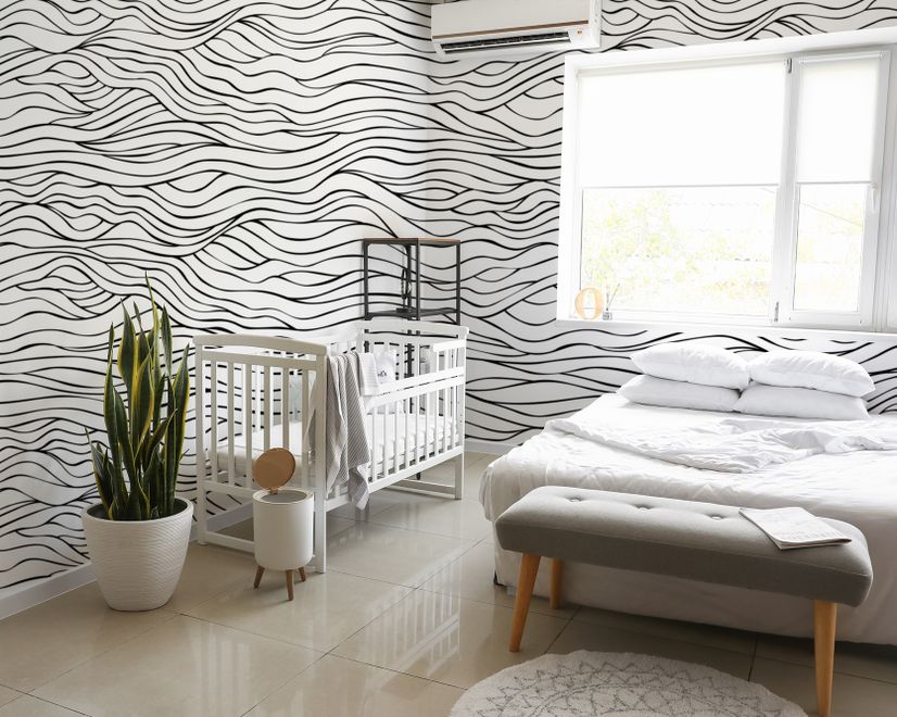 Black and White Minimalistic Abstract Line Art Wallpaper