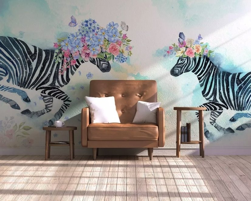 Colorful Flowery Zebra Wallpaper Mural