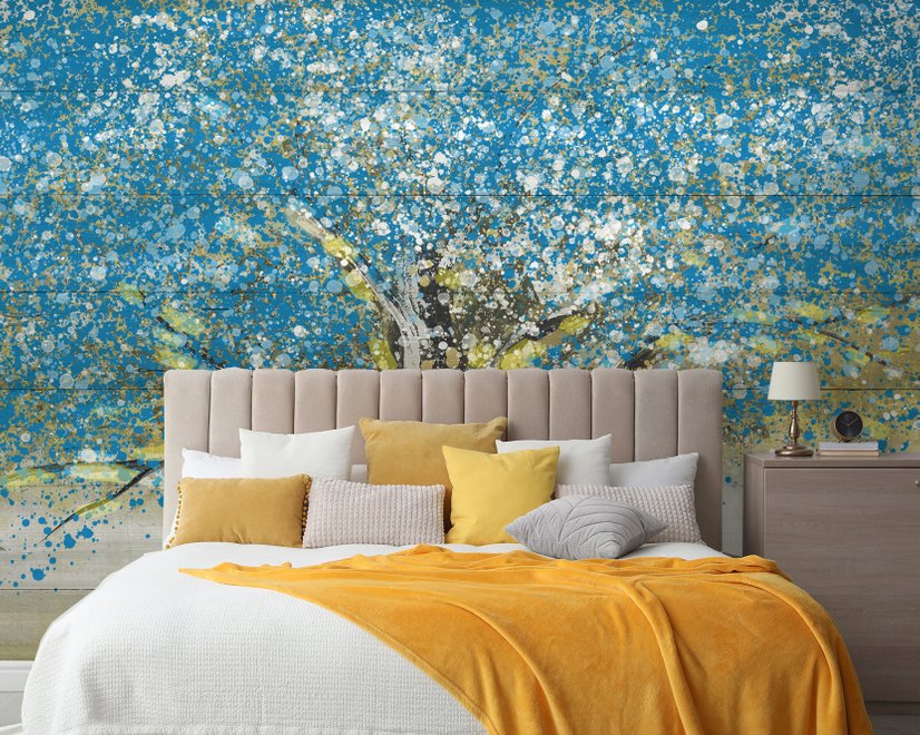 Watercolor Style Blue Tree Wallpaper Mural