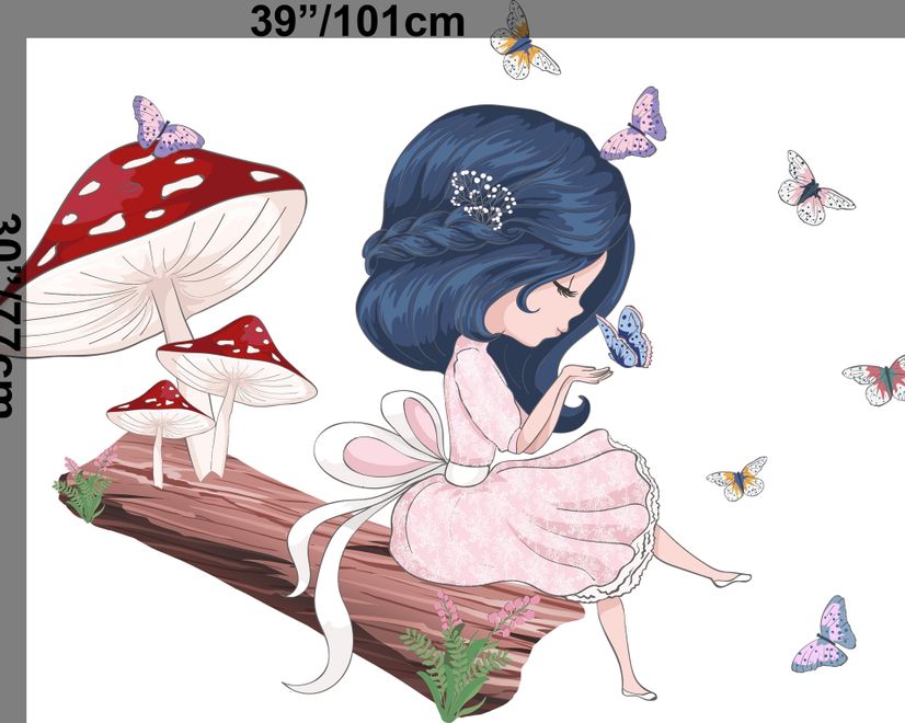 Petite fille mignonne dans la forêt avec papillon coloré Stickers muraux