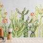 Papier peint panoramique aquarelle, fleurs du désert et cactus