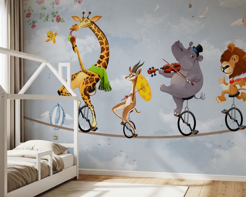 Cartoon Slackline with Animals Wallpaper Mural