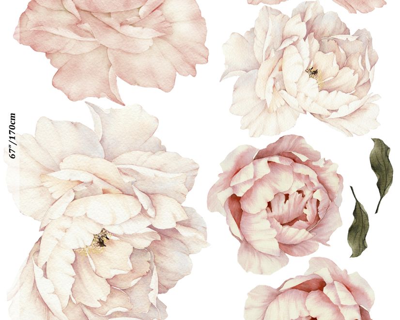 Pink Peony Floral Bouqets with Green Leaves Wall Decal Sticker