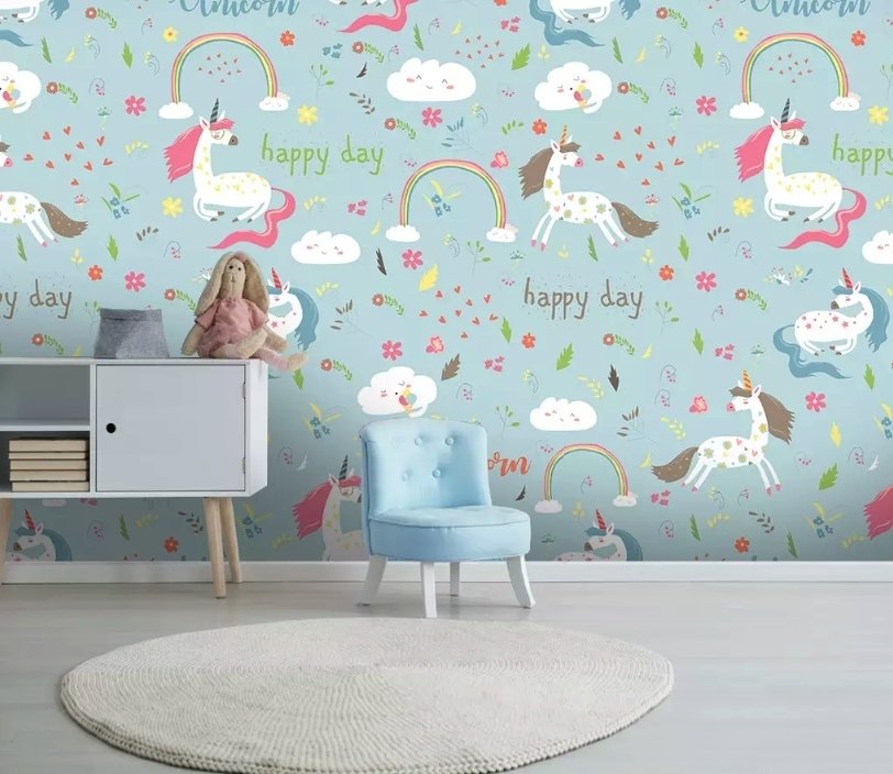Cartoon Colorful Unicorns Wallpaper Mural - Peel and Stick