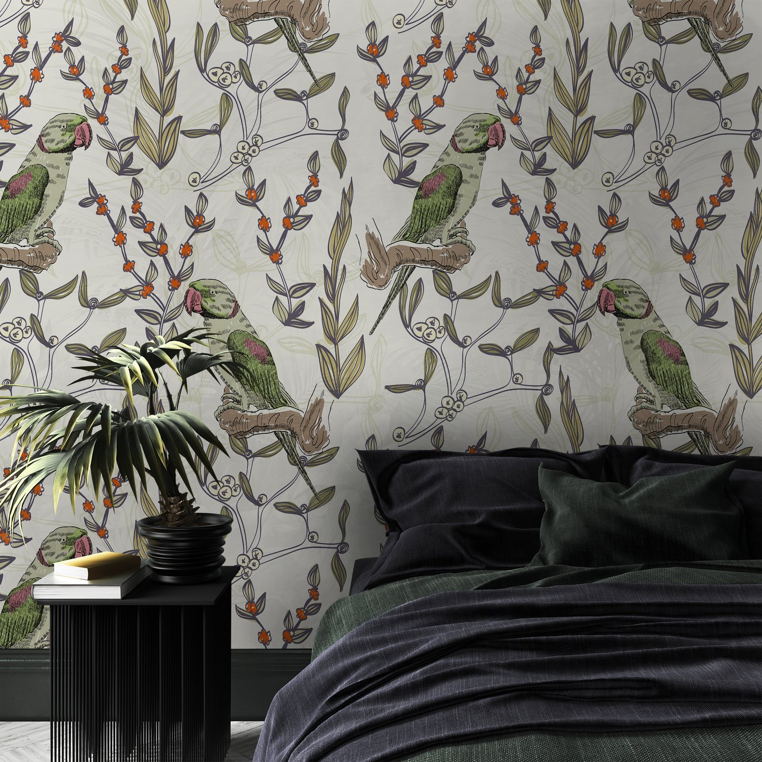 Parrot on Branches Wallpaper Mural - Peel and Stick