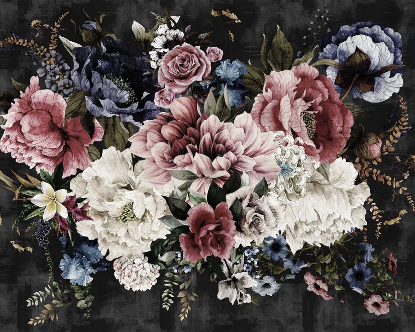 Watercolor Dark Peony Floral Wallpaper Mural