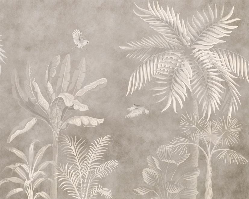 Monochrome Brown Nostalgic Rainforest Wallpaper Mural