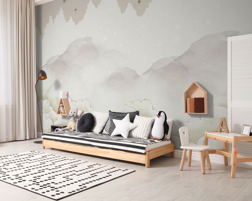 Kids Mountain with Clouds Wallpaper Mural