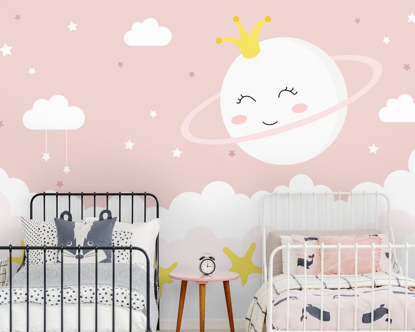Nursery Soft Moon with White Cloud in the  Sky Wallpaper Mural