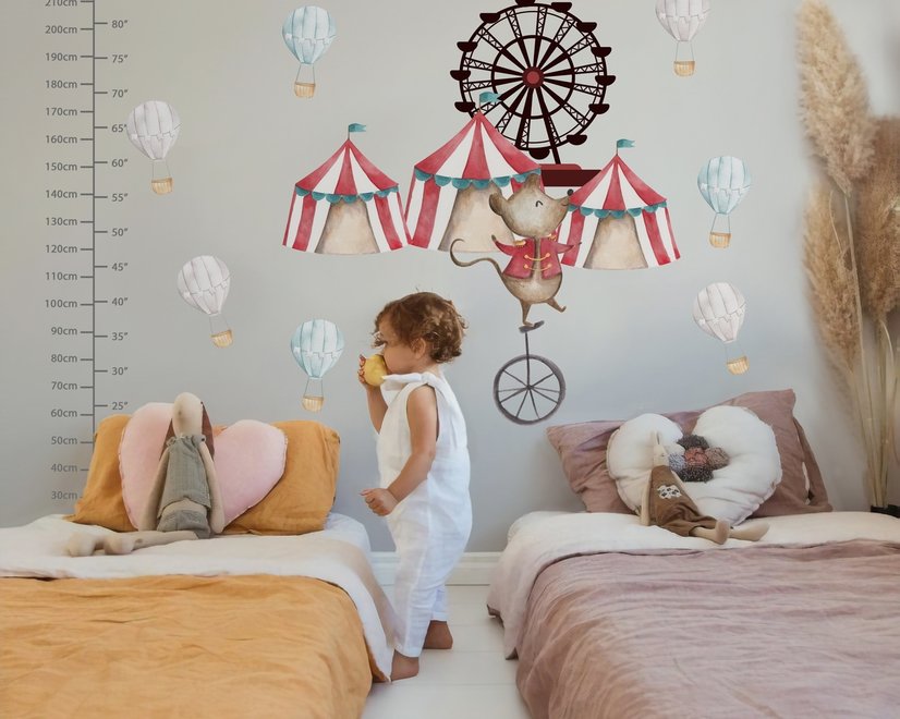 Kids Watercolor Circus Amusement Park with Little Hot Air Balloon Wall Decal Sticker