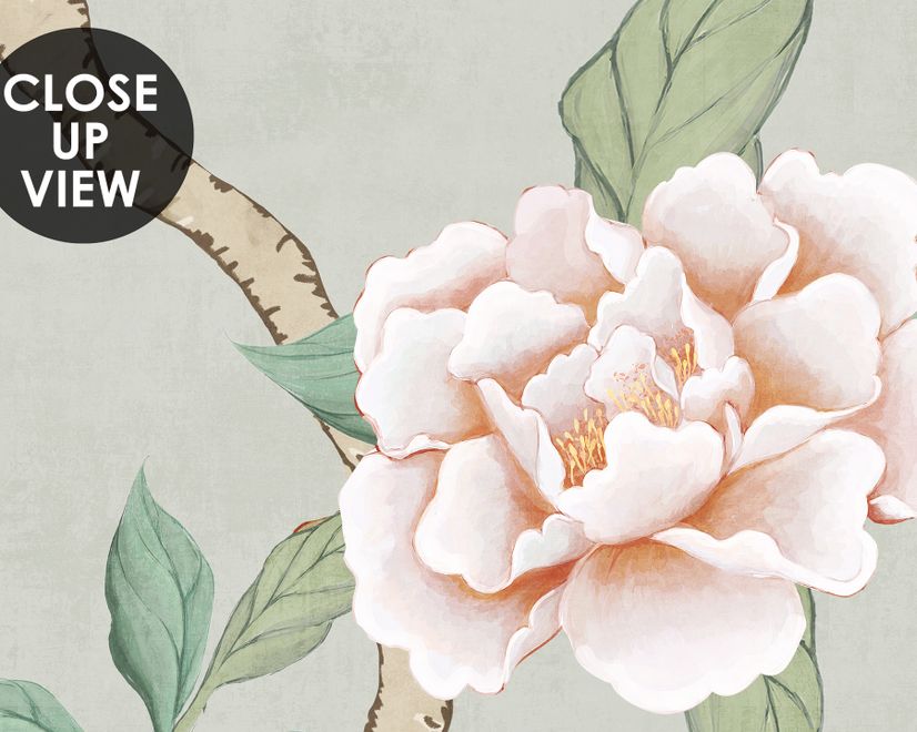 Soft Chinoiserie Peony Tree Blossom Art Wallpaper Mural