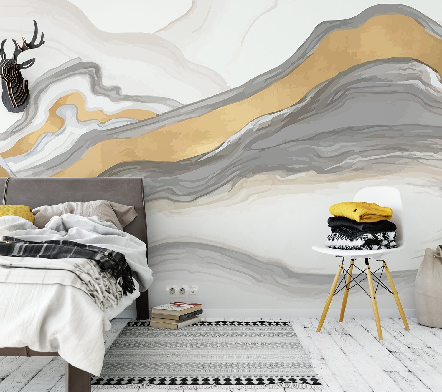 Abstract Smoke with Lines Wallpaper Mural - Peel and Stick