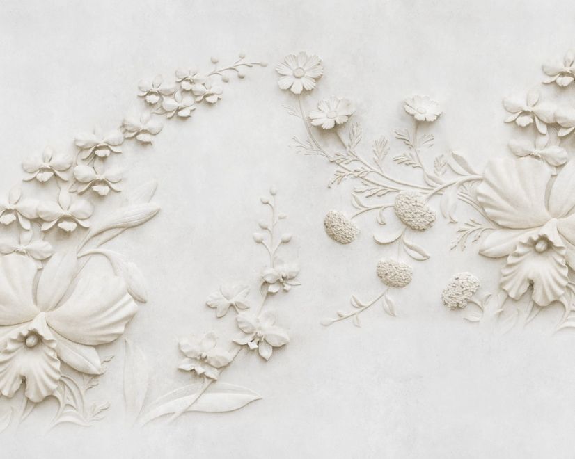 3D Embossed Look Cement Lily Flower Wallpaper Mural