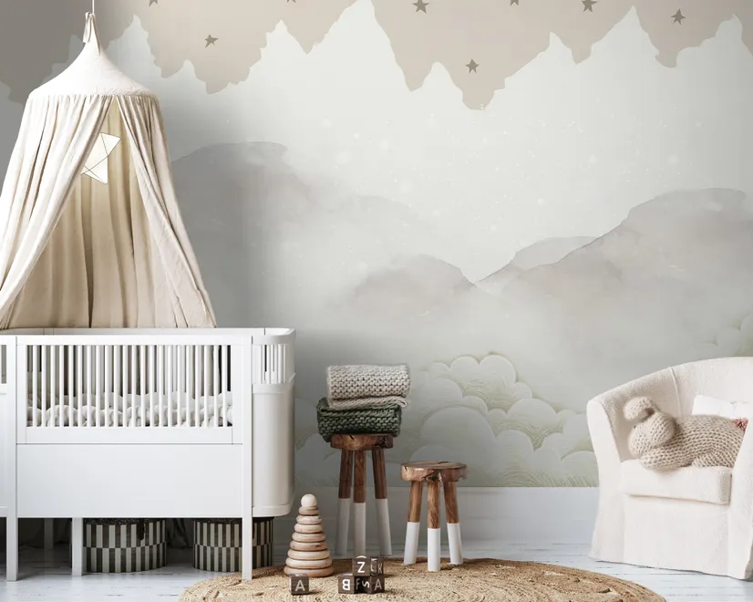 Kids Mountain with Clouds Wallpaper Mural